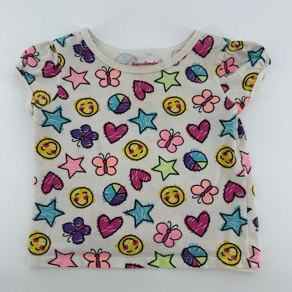 Garanimals Baby Girls Multi Color Smiley Face Butterfly Heart Star Tee 12M